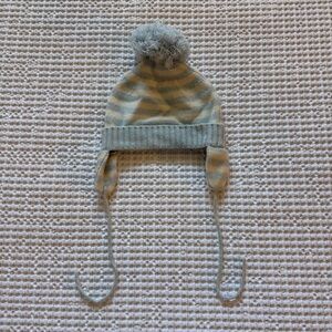 Kids Pom-Pom Earflap Hat in Light Blue and Cream - Unbranded